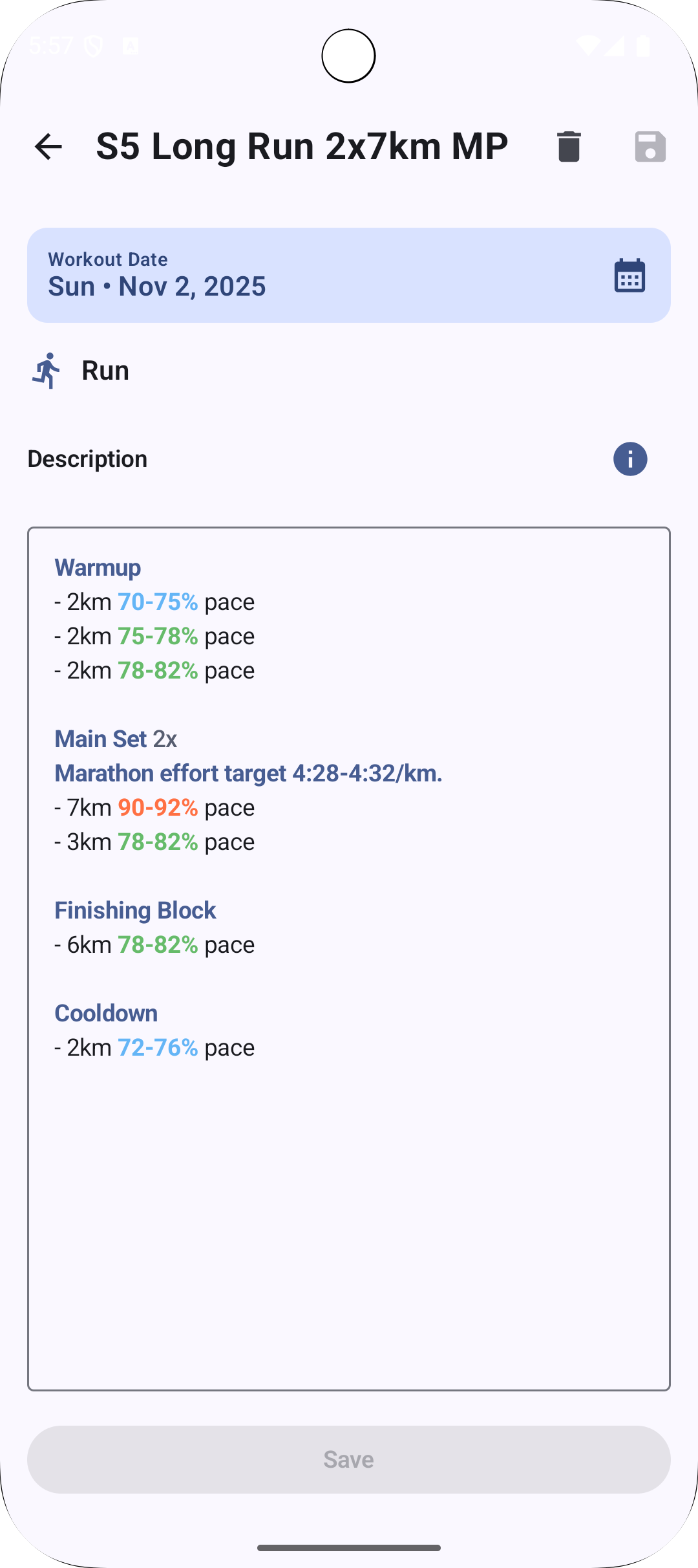 ZonePace markdown editor for workout notes